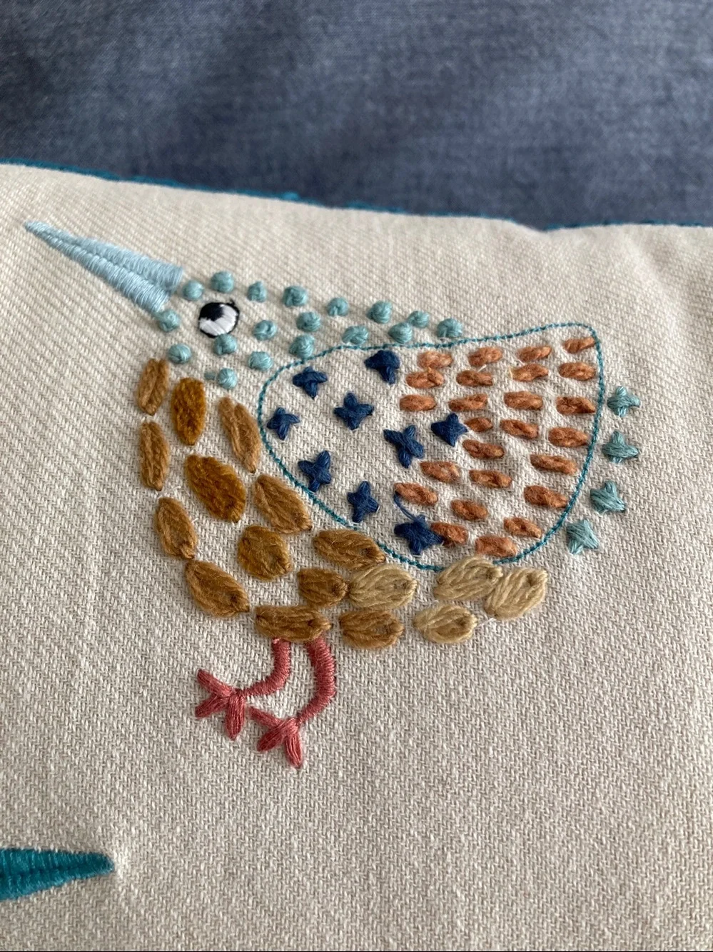 Pier 1 Cream Embroidered Bird Toss Pillow with Multicolor Accents - Picture 3 of 5